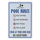 dojune - Pool Rules Schild mit Aufschrift 'No Diving No Running No Food No Glass',