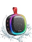 Bluetooth Lautsprecher mit RGB Licht, LENRUE IPX7 Wasserdicht Kabelloser Lautsprecher Musikbox mit DSP Stereo, 20H Akku, Saugnapf, Tragbare Bluetooth Speaker Box für Handy Dusche O