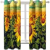 KLily 3D Sunflower Digital Printing Series Vorhang Vorhangstoff Für Zu Hause Balkon Wohnzimmer Garten Hotel Schlafzimmer Runde Loch-Piercing Stangenfreie Verdickung Verdunkelungsvorhäng