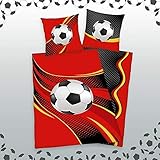 Herding Bettwäsche Fußball Kissenbezug 80 x 80 cm und Bettbezug 135 x 200 cm, 100% Baumw