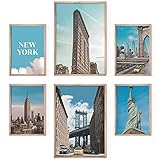 Bold Design Poster Set, New York Deko 4x A4 & 2x A3. Bilder Collagen Set New York Bild, Wandbilder Wohnzimmer & Schlafzimmer, Badezimmer B