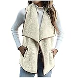 RMBLYfeiye Damen Revers Fleeceweste Ärmellos mit Kapuze Plüschweste Longweste Herbst Winter Outdoor Weste Kunstfell Teddy Warm Bequem Damenwesten Steppweste Cardigan Jack