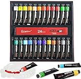 Acrylfarben Set wasserfest Acrylfarben für Kinder Erwachsene mit Palette Perfekt zum Malen auf Leinwand Holzreiche Pigmente für Erwachsene Künstler Anfänger (24 x 12 ml)