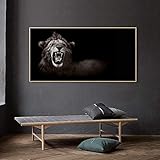 Heimtextilien große brüllende löwe leinwand malerei schwarz und weiß poster wildes wildes tier wandkunst bild 70x140cmx1