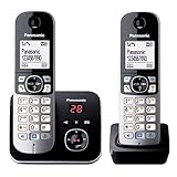 Panasonic KX-TG6822GB DECT Schnurlostelefon mit Anrufbeantworter (strahlungsarm, Eco-Modus, GAP Telefon, Festnetz, Anrufsperre, DUO) schw