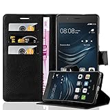Cadorabo Hülle für Huawei P9 LITE in Phantom SCHWARZ - Handyhülle mit Magnetverschluss, Standfunktion und Kartenfach - Case Cover Schutzhülle Etui Tasche Book Klapp Sty