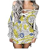 Shineshae Sexy Off Shoulder Kleider Damen Mode Tie Dye Druck Etuikleid Langarm V-Ausschnitt Riemchen Minikleid Kurz Bodycon Kleid Lose Langärmliges Herbst und Winter Kleid für F