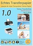 TransOurDream Inkjet/Laser Tattoo Papier A4X5 Blatt DIY Tattoo Folie Zum Bedrucken,Spiegeldruck,für Kerzen,Tattoo Temporäres,Decal Papier für Tintenstrahldrucker/Laserdrucker,Tattoo T