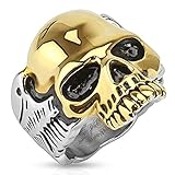 Taffstyle® Herren Biker Totenkopf Schmuck Ring zweifarbig Edelstahl Silber & Gold- Größe 75 (23.9)