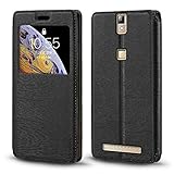 Elephone P8000 Hülle, Holzmaserung Leder Hülle mit Kartenhalter und Fenster, Magnetische Flip Cover für Elephone P8000