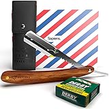 Rasiermesser Set mit 100 Derby Wechselklingen von Sapiens - Traditionelles Bartmesser mit Holzgriff + Kunstleder-Etui - Barber messer kit - Rasierer Herren für Bart-Nassrasur - Wooden straig
