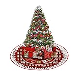 Meiju Weihnachtsbaum Rock Weihnachtsbaumdecke Rund Decke Groß Christbaumdecke Christbaumständer Teppich Baumdecke Weihnachtsbaum Deko für Weihnachten Neujahr Party (Rot kariert,28inch)