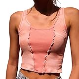 Damen Y2K Crop Top Patchwork Panzer Camis Tie Dye Korsett Ärmelloses Leibchen Hemd E-Girl Rückenfrei Weste Streetwear (Rosa, M)