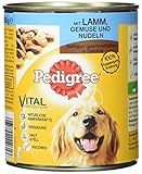 Pedigree Hundefutter Nassfutter saftiges Geschnetzeltes mit Lamm, Gemüse und Nudeln in Sauce, 12 Dosen (12 x 800g)