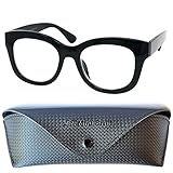 Stilvolle Retro Lesebrille Dicker Rahmen und großen Gläsern, GRATIS Brillenetui, Kunststoff Brillengestell mit Federscharnier (Schwarz), Lesehilfe Damen +1.5 Diop