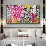 Banksy Leinwand Gemälde Graffiti Street Art Art Love Is All We Need Poster Print Wall Art for Living Room Home Decor 35x70cm(14x28in)