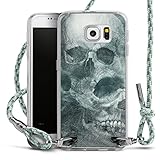 DeinDesign Carry Case kompatibel mit Samsung Galaxy S6 Hülle mit Band Handykette zum Umhängen hellgrün Totenkopf Halloween Totenköp