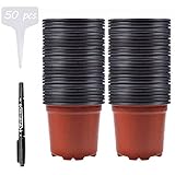 Abimars 50 Stück weicher Kunststoff Pflanz Blumentöpfe 10 cm Seed Tray Blumensämling Nursery Pots und 50 PCS Plants Tags & Marker Stift für G