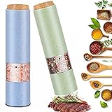 longziming Pfeffermühle Salzmühle Elektrische Gewürzmühle，2er Set Elektrisch Salz und Pfefferstreuer mit LED Einstellbarem Keramikmahlwerk, Einstellbare Feinheit Salz und Batteriebetrieb