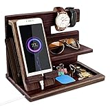 Robomanor Geschenke für Männer Holz Telefon Dockingstation Handyhalter Nachttisch Geldbörsenständer Uhren Schlüsselorganizer Männer Geschenke Ehemann Jahrestags Geschenk Vatertagsgeschenk