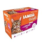 IAMS Delights Senior Katzenfutter Nass - Multipack mit Huhn in Sauce, hochwertiges Nassfutter für ältere Katzen ab 7 Jahre, 12 x 85 g
