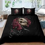 CCBAO 3D Seltsamer Schädeldruck Kingsize Doppelbett Bettbezug Weicher Innen 3-Teiliges Set Mit 2 Kissenbezügen Bettwäsche-Set Geeignet Für Schlafzimmer Home Hotel 228x228