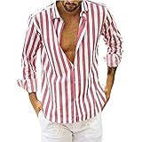 JIAYOUA Herren Streifen Hemd Freizeit Button Down Langarm Shirt Männer Mode Langarm Slim Fit Oberteil Freizeithemd Arbeitshemd Langarm T-Shirts Bluse Top Businesshemd Knopfe Hemdb