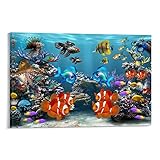 xingyao Tier-Poster mit Fisch-Aquarium-Bildschirmschoner, Leinwand-Kunstposter und Wandkunstdruck, modernes Familienschlafzimmer, 60 x 90