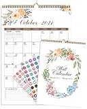 Wandkalender 2021 2022 2023, Blumen Kalender 2021 2022 von Sept. 21 - Feb. 23, 18-Monatiger Familienkalender 2022, Großer Familienplaner 2022 mit Stickern Perfekt für die Organisation, 30,5cm × 43