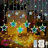 Hezbjiti 12 Sterne Vorhang Lichter, 12 Modi Fenster Sterne Lichter, Synchronisation mit Musik Star Lichterketten für Weihnachten, Schlafzimmer, Zuhause, Garten, Rasen, Hochzeit, Party (mehrfarbig)