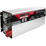 ZXLZM 3000W Reiner Sinus Wechselrichter 12V 24V Auf 110V 220V Reiner Sinus Spannungswandler 2 Ac Steckdosen Und6 2.1A USB Port-Fernbedienung Und Led-Anzeige,Spitzenleistung 6000W,2000W-24Vto110V