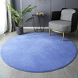 JANJAN Dunkelblauer, Einfarbiger Teppich, Rund, Moderner, Minimalistischer Stil, Zuhause, Wohnzimmer, Nachttisch, Leicht Zu Reinigende Dekoration, 60