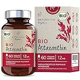 Bio Astaxanthin 12 mg I Vegan I 60 Kapseln im Glas I natürliches Antioxidant aus Haematococcus Pluvialis Mikroalge I Optimierte Bioverfügbarkeit mit Olivenöl I Depot Kapseln I hochdosiert ohne Z