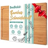 SveBake Schneidebrett aus 100% Bambus - Holz-Brett mit L Form Saftrinne, Küchenbrett für Fleisch Käse Gemüse | 44 x 30 x 2