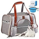 Transportbox Katze groß, Katzen Hunde Transportboxen, Faltbare Katzentransportbox, OMNIQI Atmungsaktive Transporttasche Katze Hunde, Katzentransporttasche im Autos mit Wickelauflage Futternap