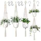 Qhui Makramee Blumenampel Hängeampel 4er Set, Boho Blumentopf Hängend Makramee Pflanzenhalter, Pflanzenampel Aufhänger Macrame für Innen, Außen, Decken, Balkone, Terassendeko, Wanddek