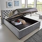 Designer Bett mit Bettkasten ELSA Samt-Stoff Polsterbett Lattenrost Doppelbett Stauraum Holzfuß schwarz (Grau, 180 x 200 cm)