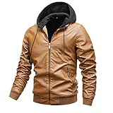 Yowablo Kapuze Herren Einfarbige Motorradjacke Verdicken Plus Fleece Lederjacke (XXL,2Khaki)