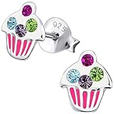 JAYARE Ohrringe Mädchen Muffin Cupcake 925 Sterling Silber Glitzer-Kristalle bunt Kinder Ohrsteck