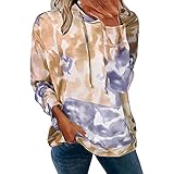 Damen Teenager Hoodie Kordelzug Tie-dye Kuhmuster Gradient Pullover Casual Kapuzenpullover Langarmshirt Teenager Longshirt Rollkragen Vintage Sweatshirt Lockere Oberteile Herbst Tunika Herbstjack
