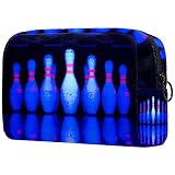 Make-up Taschen Bowlingkugel Blau Kulturbeutel Kosmetiktasche Waschtasche für Kinder Frauen Mädchen Damen 18.5x7.5x13