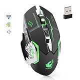 UrChoiceLtd Gaming-Maus X8, kabellos, 2,4 GHz, 1800 DPI, 7 Farben, LED-Hintergrundbeleuchtung, 6 Tasten, wiederaufladbar, leise, kabellos, optische Maus, mit Nano-Empfänger für PC, Laptop, Pro G