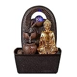 Zen Light – Zimmerbrunnen Buddha Bhava – Deko Zen und Feng Shui – originelles Geschenk – LED-Beleuchtung Mehrfarbig; Ablauf auf 3 Ebenen – L 20 x B 15 x H 25 cm – Braun Einheitsgröß