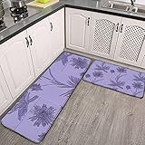 Reebos 2 Stück Küchenmatte Teppich Flanell rutschfest Aster Postkarten Küche Bodenmatte Weich Badteppich Fußabtreter Läufer Tepp