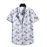 IHEHUA Kurzer Rollkragen Hawaii Blumen Hemd Ärmel Herren Hemd Herren Strand Cardigan Männer Hemden Mode, weiß, L