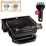 Tefal OptiGrill+ Plus intelligenter Kontaktgrill + MF Reinigungs-Bürste, 6 Grillprogramme, Ideale Grillergebnisse von blutig bis durchgebraten, antihaftversiegelte Abnehmbare Aluguss-Platten, schw