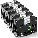 Fimax Kompatible Schriftband als Ersatz für Brother 12mm 0.47 Tze-231 Tze 231 Tze231 Laminated Weiß Tze Tz Tape für P-touch 1010 H100R H100LB H105 H107 D400 D600VP Beschriftungsgerät, 5x