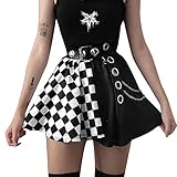 Loalirando Damen Y2K Faltenrock A-Linie Hohe Taille Plaid Röcke Kurz Lace Gothic Minirock E-Mädchen Streetwear (Schwarz und weiß, M)