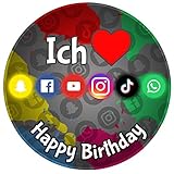 Tortenaufleger Social Media Fan Youtube TikTok Facebook Instagram Essbare Tortendeko Tortenbild Kuchendekoration Fondant Rund Ø20CM