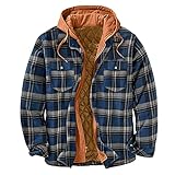 Herren Gepolstert Holzfäller Casual Langarm Plaid Fleece Kapuze Knopf Warm Hemd Jacke Revers Fake Zweiteiler in Einem Baggy Winter Frühling Stilvoll Thermo Casual Workwear Plus Size, blau, XXXL